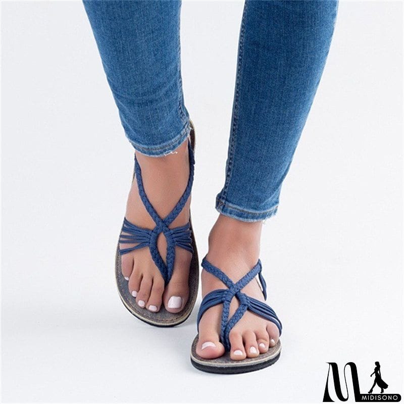 MidiSono - Women's Knitted Fabric Breathable Beach Flat Sandals