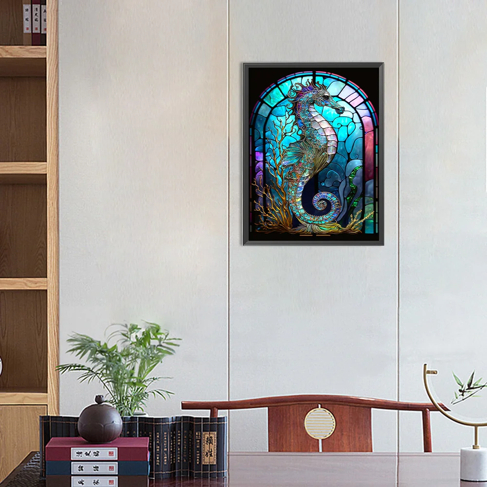 Diamond Painting - Full Round Drill - Stained Glass Hippocampus(30*40cm)