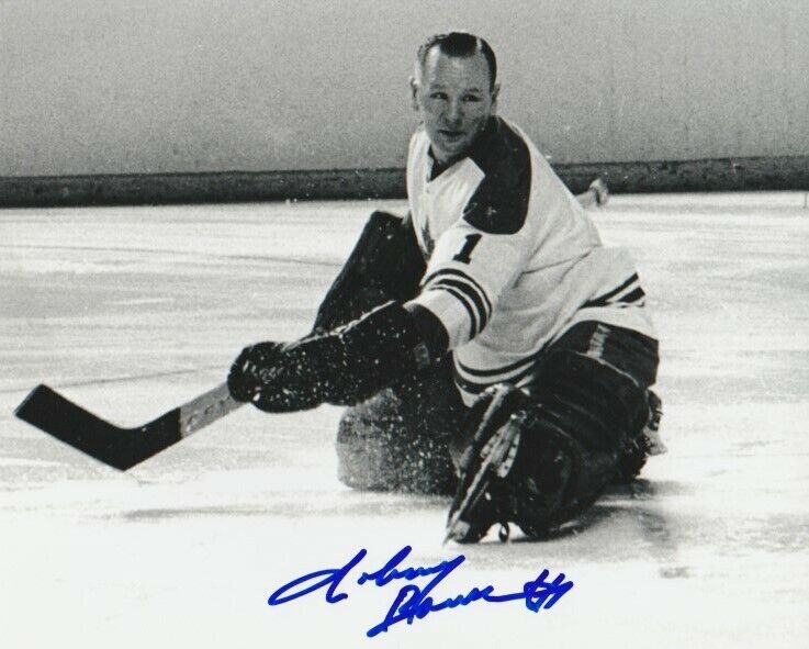 VINTAGE JOHNNY BOWER SIGNED TORONTO MAPLE LEAFS GOALIE 8x10 Photo Poster painting #2 HHOF