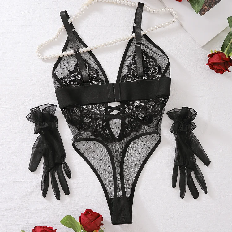 Amelia's Polka Dot Lace Lingerie Bodysuit Set