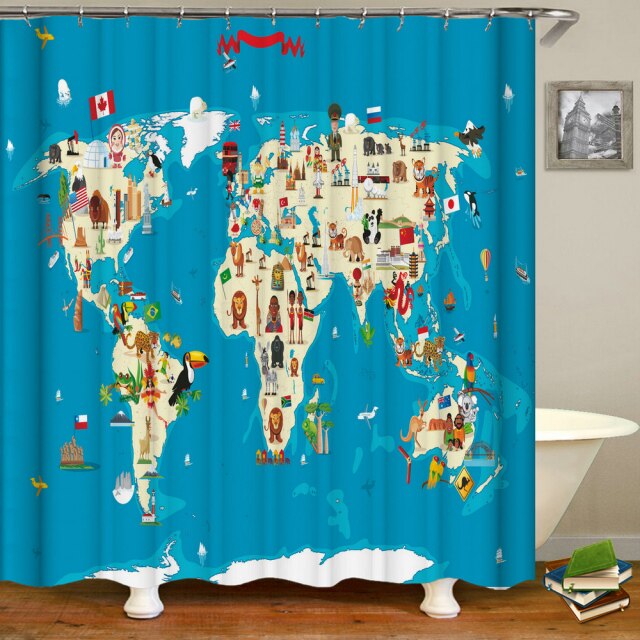 

Shower Curtain – Cartoon Animals Map-180*180cm, 501 Original