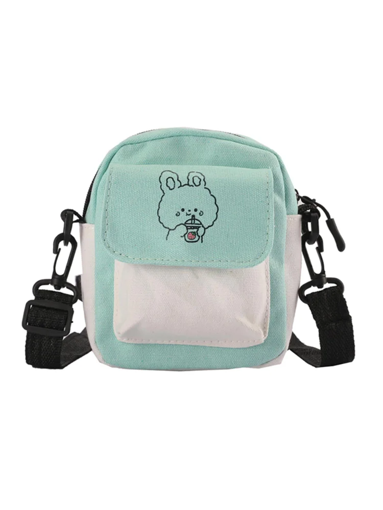 Fashion Women Hit Color Canvas Messenger Bag Cartoon Print Purse (Green)