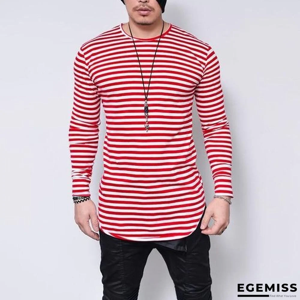 Striped Men T-Shirt Fashion Long Sleeve High Elastic Casual Streetwear Irregular Male Slim Oversize Clothing | EGEMISS