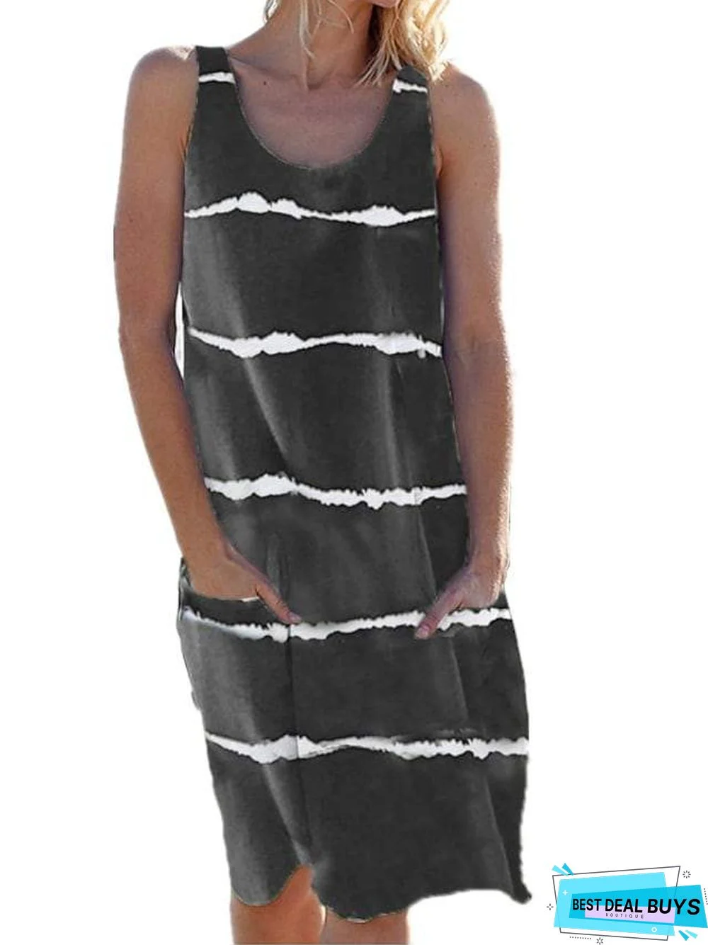 Women's T-Shirt Dress Tee Dress Knee Length Dress White Black Purple Wine Army Green Dark Gray Navy Blue Sleeveless Striped Summer Casual