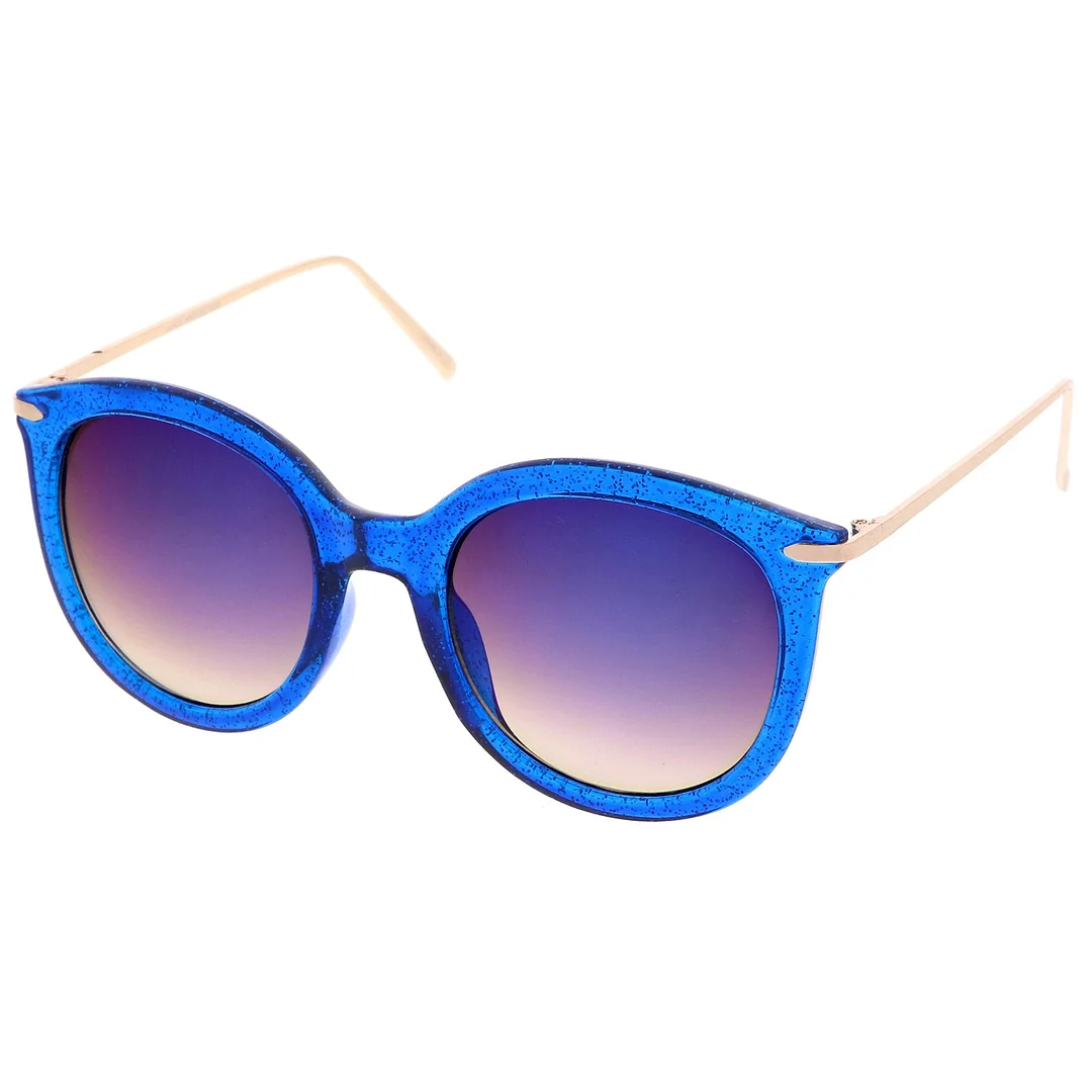 Women's Transparent Glitter Frame Ultra Slim Metal Temple Round glasses 56mm