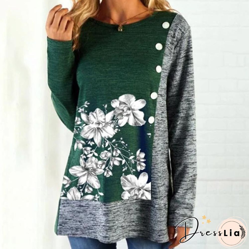 White Flower Green&Grey Joint Women Top