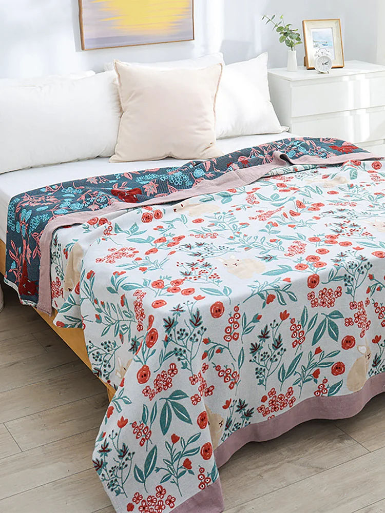 Summer Casual Flower Knitted Dual-size Sofa Bed Throw Blanket