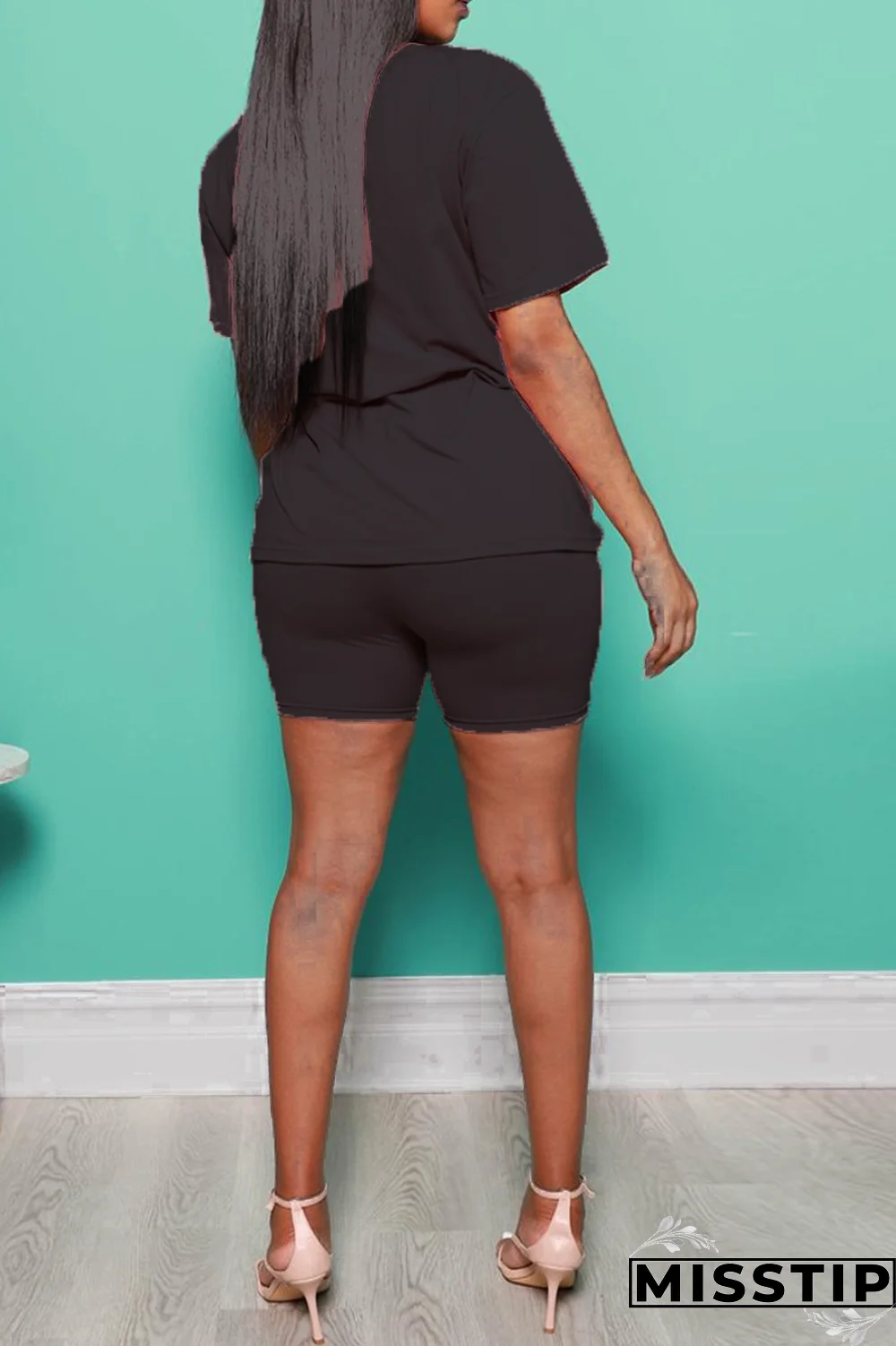 Black Casual Street Print Patchwork O Neck T-Shirts