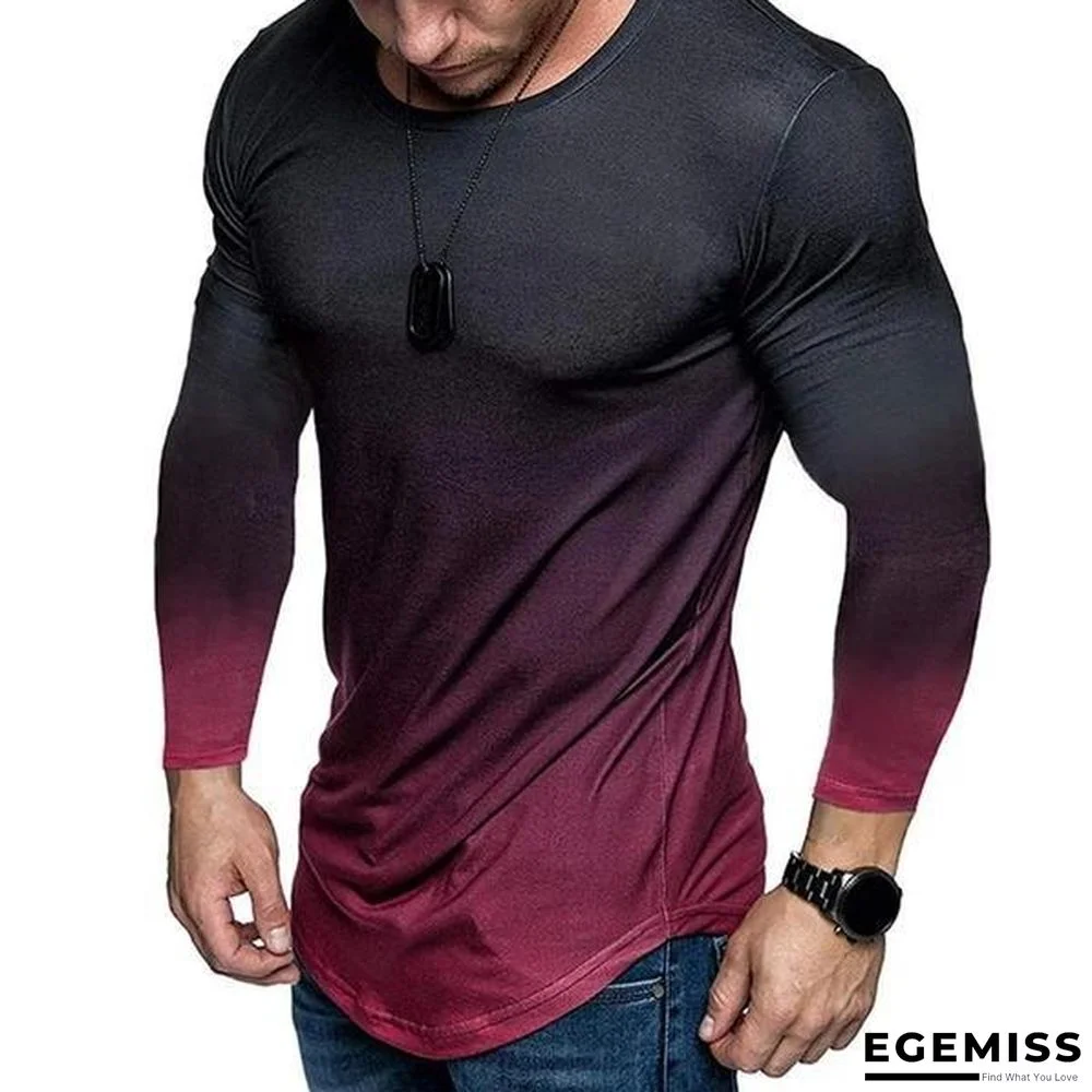 Gradient Round-neck Long Sleeve Sports Gym Shirts | EGEMISS