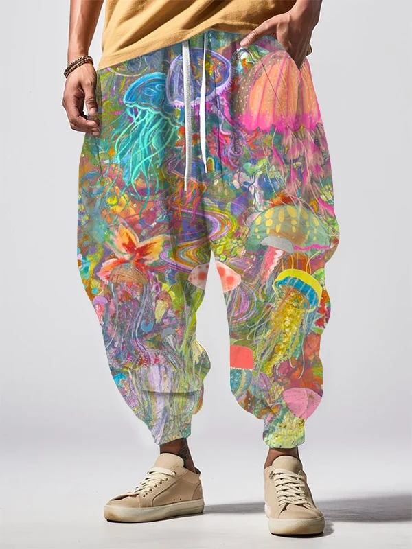 Men's Fantasy Magic Jellyfish Art Print Loose Drawstring Waist Sweatpants