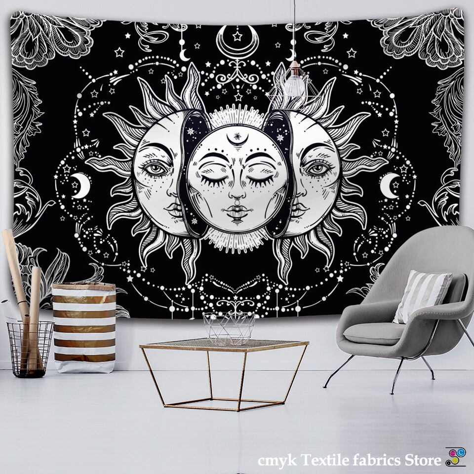 

White Black Colorful Sun Moon Mandala - Tapestry, 145*130cm, 501 Original