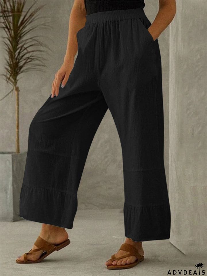 Women's Elastic Mid Waist Loose Cotton Linen Pants