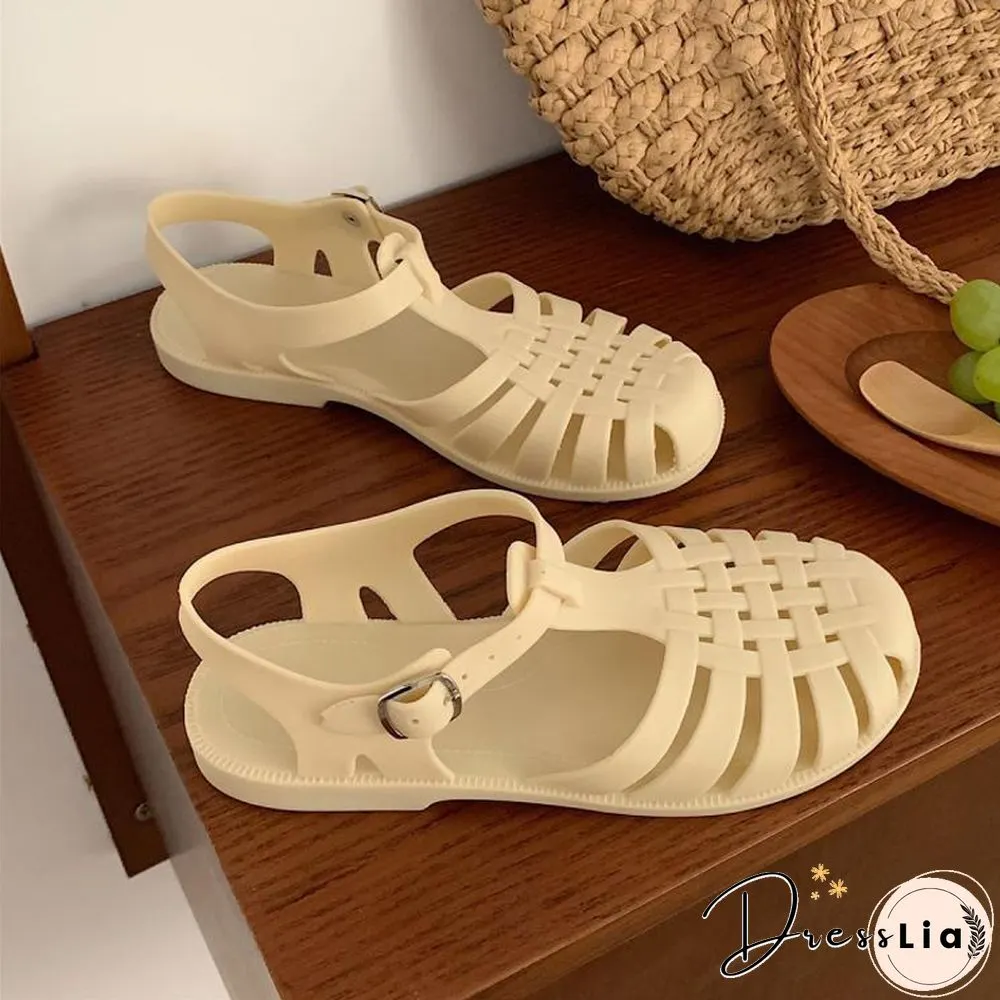 Womens Sandals Jelly Shoes Summer Ankle Strap Rubber Soft Sole Non-Slip Mom Casual
