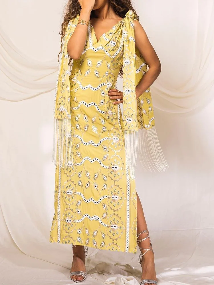 fringed lace embroidered dress ramadan