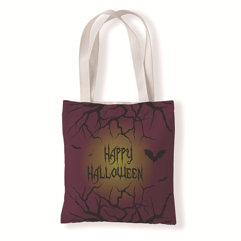 Halloween Women’s Medium Canvas Pumpkin Letter Elegant Streetwear Square Open Canvas Bag