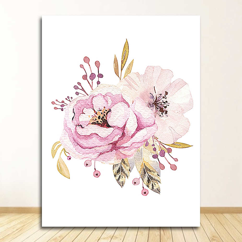 Art Nursery Prints Wall Painting Kids Bedroom Decor Custom Girl Name Baby Poster Peony Pictures Flowers Canvas Painting Wall