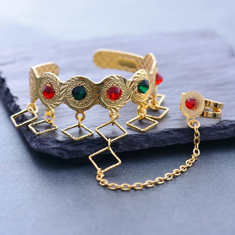 color Stone Coin Bangle Ring