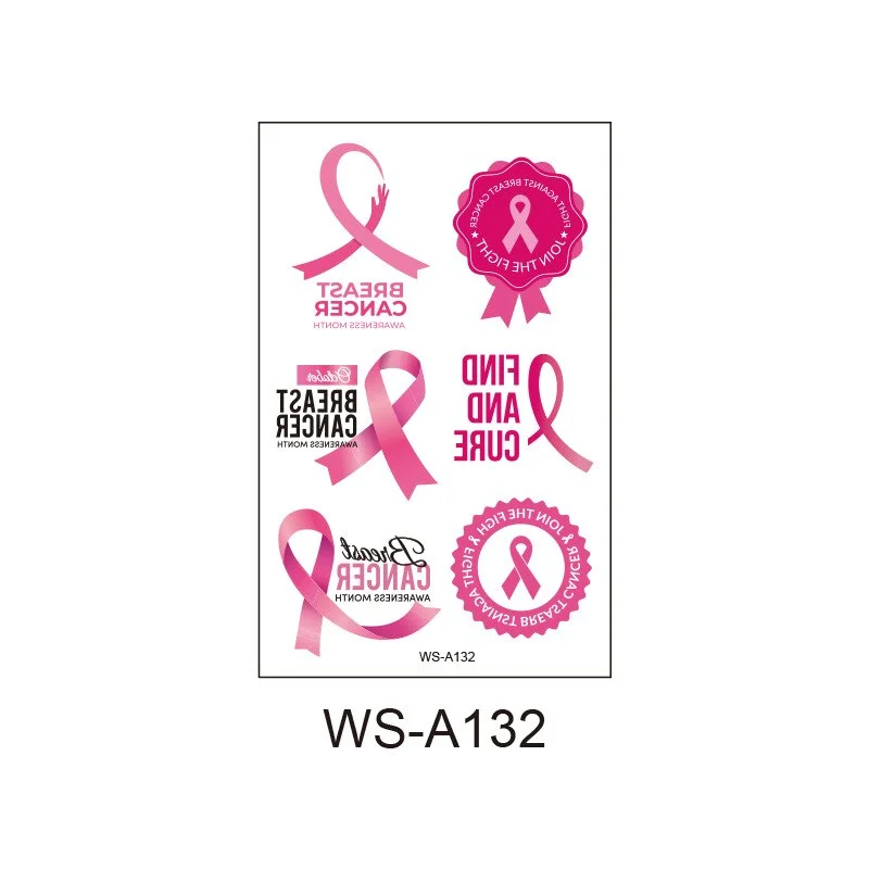 Pink Ribbon Tattoo Sticker Waterproof Sweat Promotional Event Disposable Tattoo Sticker Caring Day Tattoo Sticker