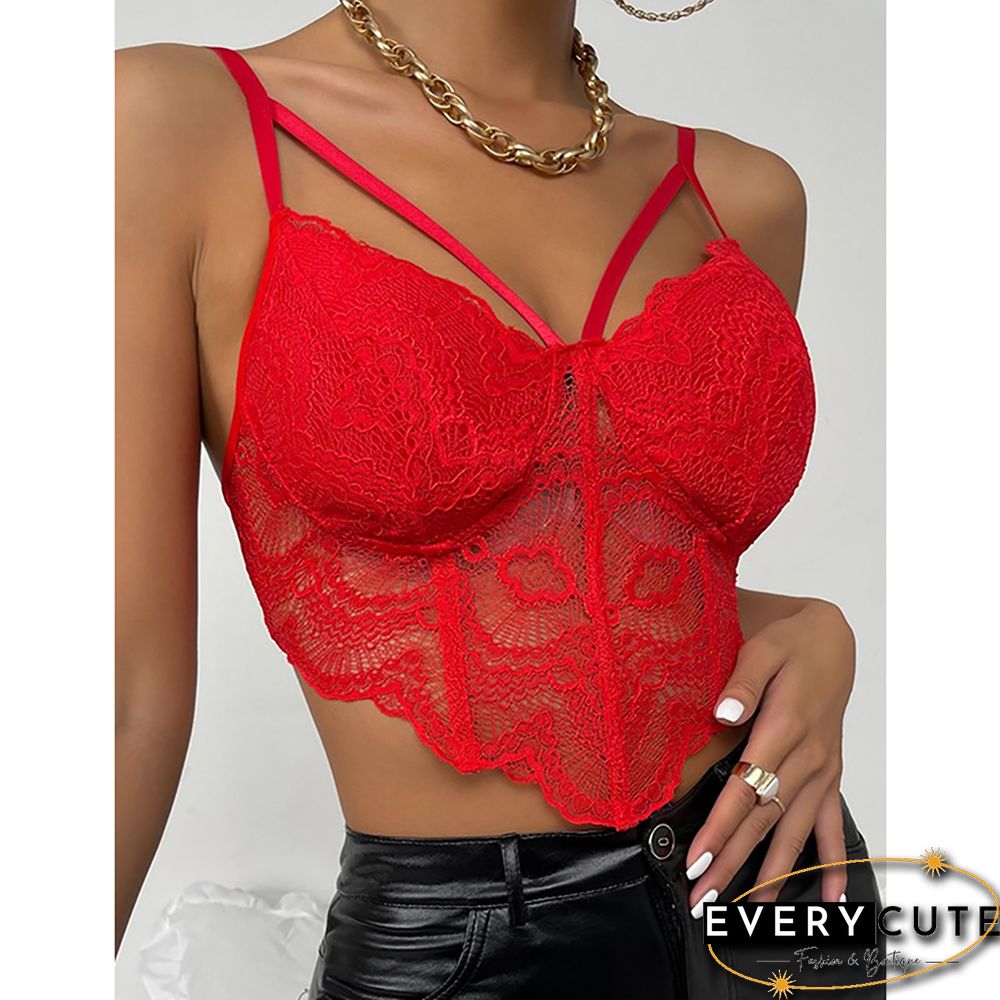 Red Rhombus Open Back Lace Vest