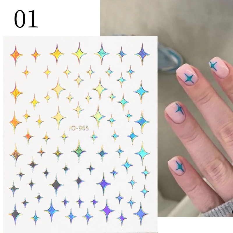1Pc Black White French 3D Nail Sticker Hollow Painting Nail Trasnfer Sliders Manicure Butterfly Star Heart Pattern Nail Decor-Nail Inspo