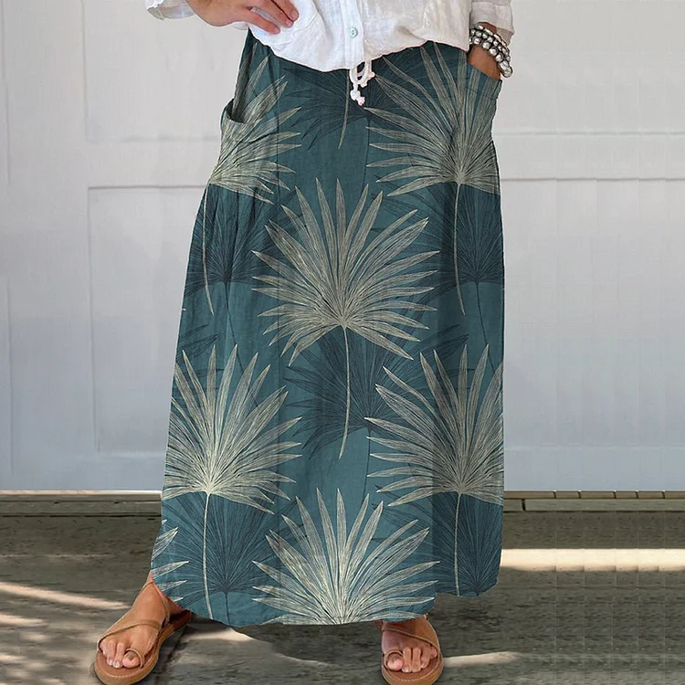 Utbros Banana Leaf Print Loose Casual Skirt