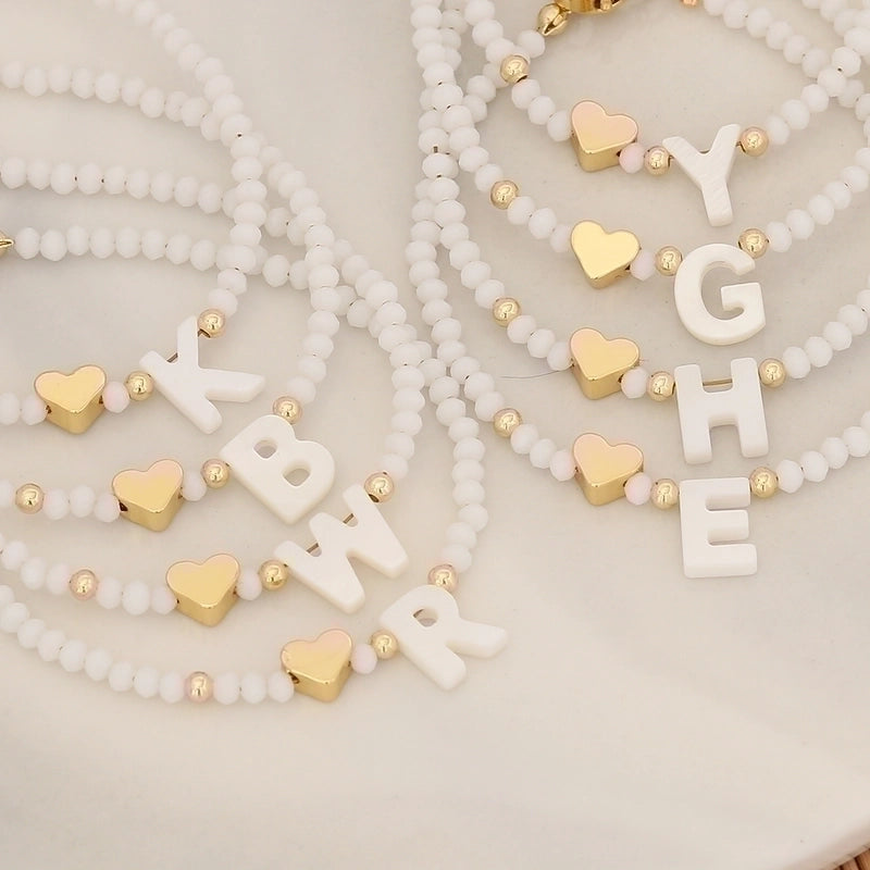 Sweet Commute Letter Heart Shape Stainless Steel Artificial Crystal Shell 18K Gold Plated Bracelets In Bulk