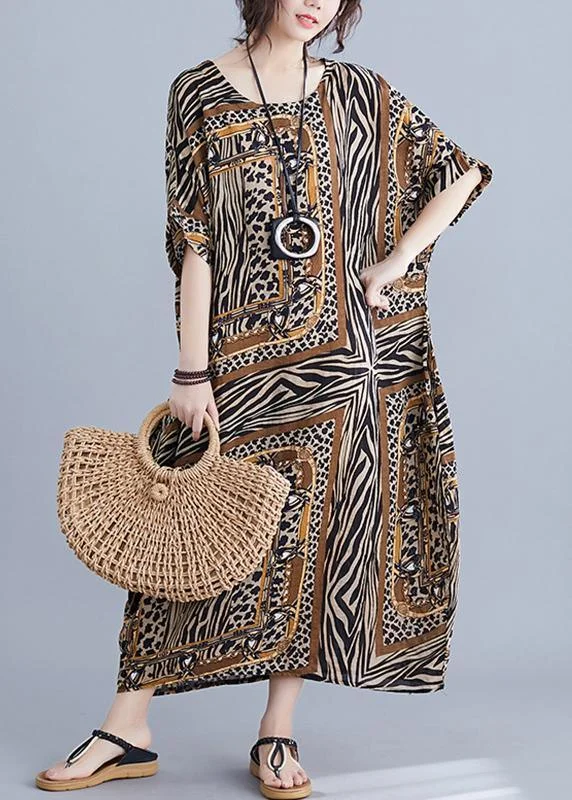 Plus Size Yellow Print Cotton Oversize Summer Party Dress