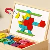 🔥 50% DE R&Eacute;DUCTION ! ✨ Puzzle Magn&eacute;tique en Bois - 180 Pi&egrave;ces G&eacute;om&eacute;triques, Apprentissage STEM, Bo&icirc;te de Rangement Portable 🧲🧩
