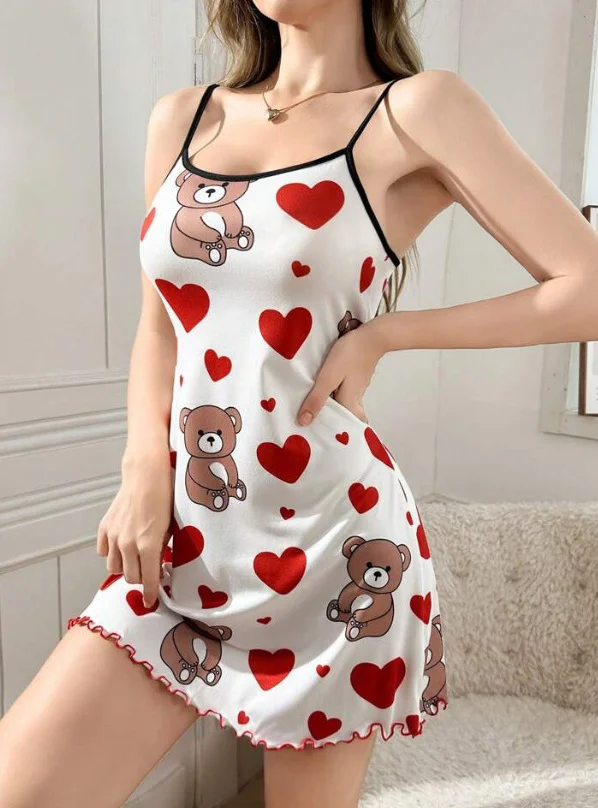 Nigikala Nigikala Hot New Pajamas Set Women's Milk Silk Pajamas Sling Skirt Cute Print Source