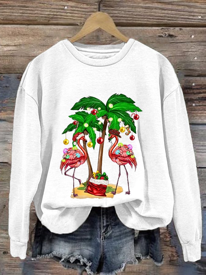Women's Christmas Flamingo Print Casual Sweatshirt