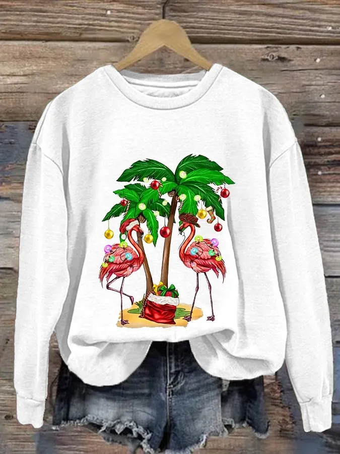 Women's Christmas Flamingo Print Casual Sweatshirt