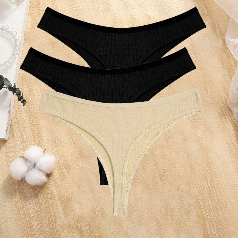 FINETOO 3PCS/Set Cotton G-string Women Lingerie Panties S-XL Thong Femmale Underwear Sexy Pantys Underpant Intimate Thong Girl
