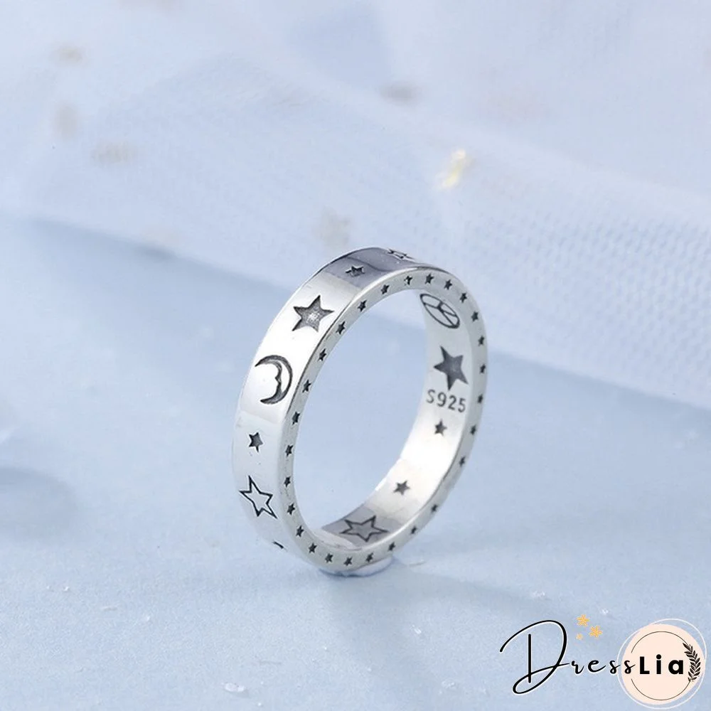 Women Cute Moon Star 925 Sterling Silver Hoop Rings