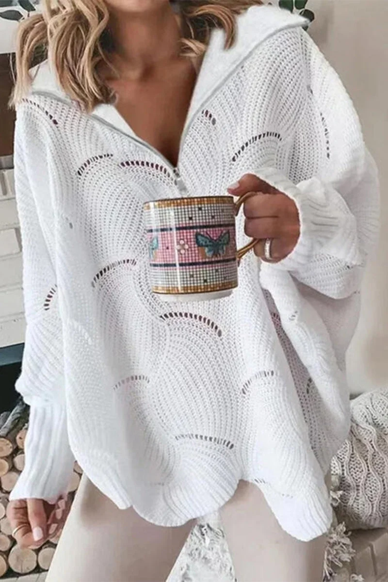 Casual Street Solid Zipper V Neck Sweaters