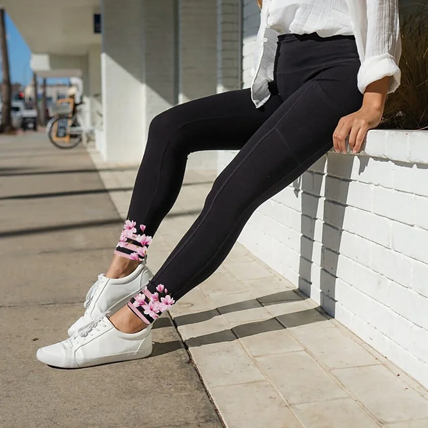Women's High Waist Yoga Pants Pocket Leggings Floral