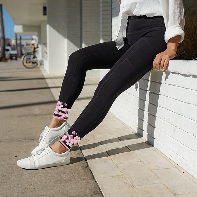 Women's High Waist Yoga Pants Pocket Leggings Floral