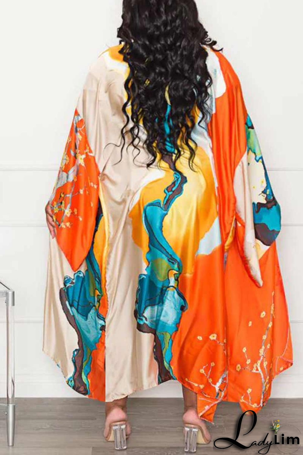 Yellow Fashion Casual Print Patchwork Outerwear(Without Belt)