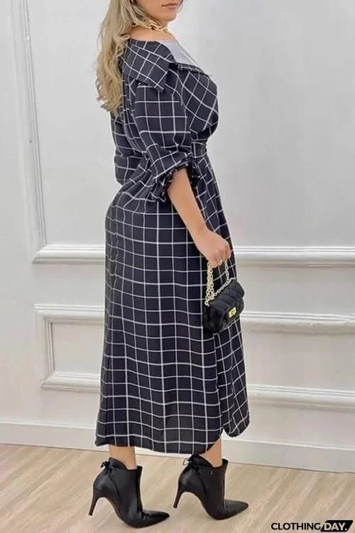 Plaid Print Button Maxi Shirt Dress