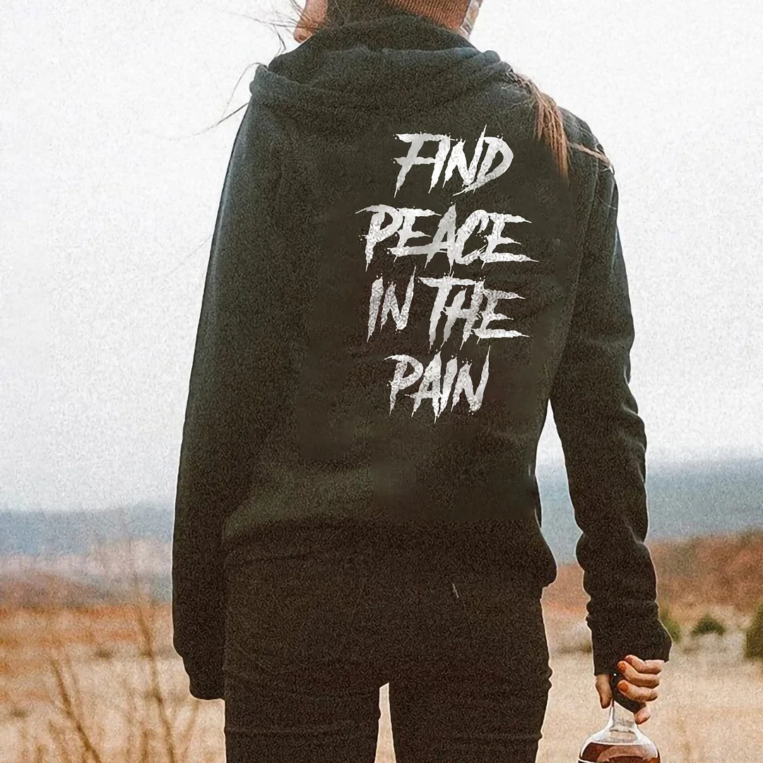 FIND PEACE IN THE RAIN Casual Hooded Sweater -  