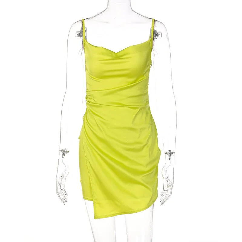 Stain Slip Sleeveless Swing Collar Irregular Midi Dress 2023 Fashion Evening Party Women Elegant Streetwear