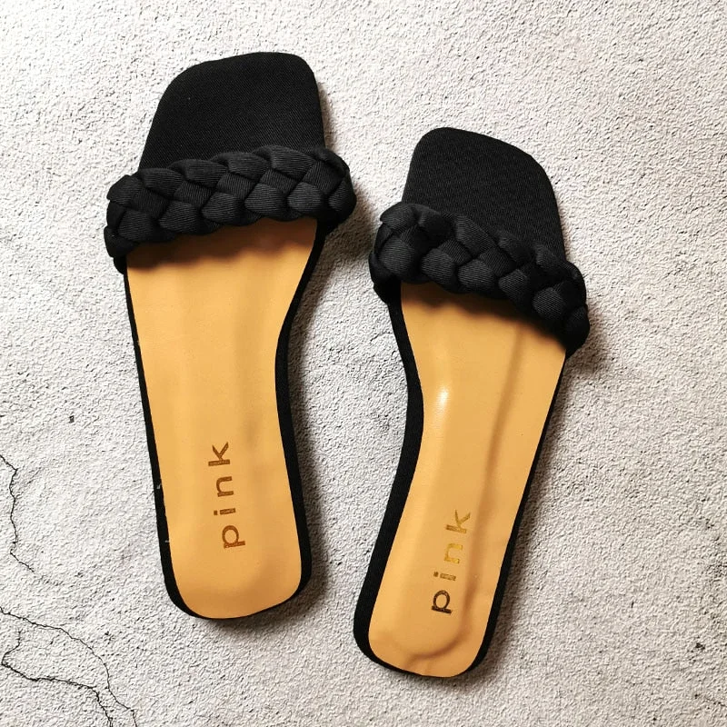 Summer Flat with Twist Fashion Slippers Comfort Outside Beach Shoes Ladies Slides Women Summer Sandals Plus Size 37-42
