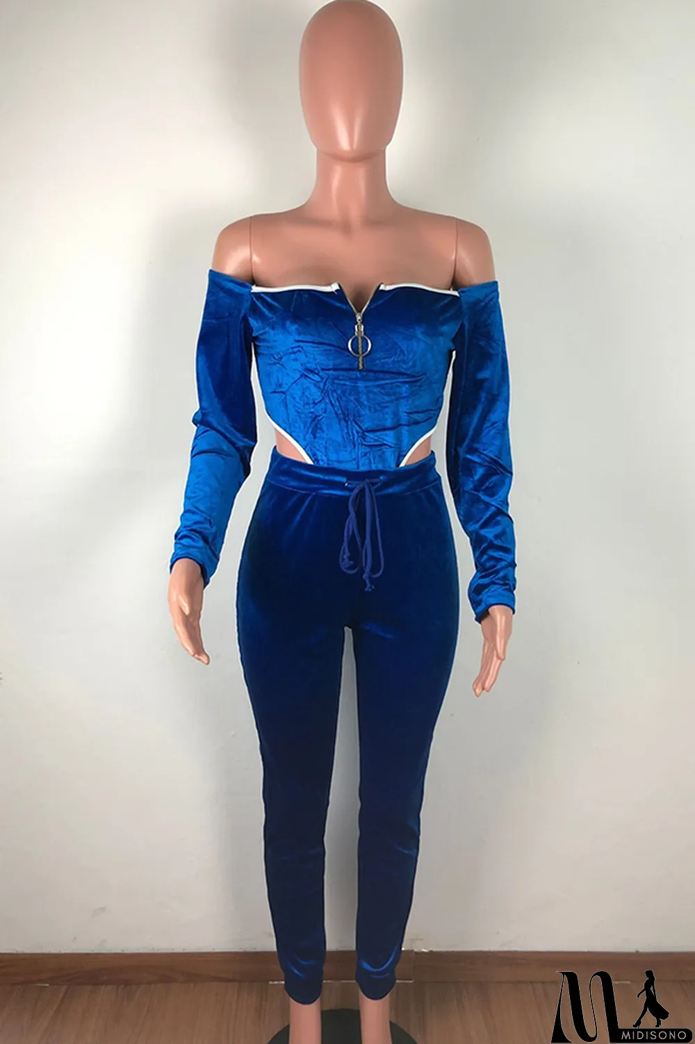 MidiSono - purple Polyester Sexy Solid Two Piece Suits pencil Long Sleeve Two-piece Pants Set