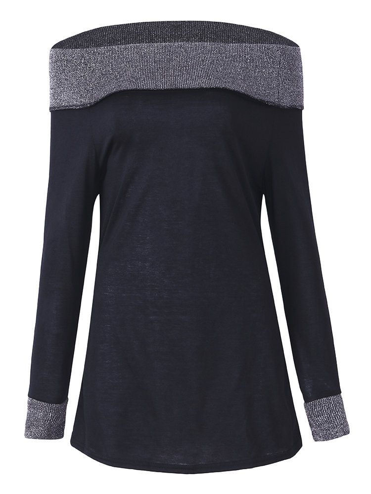 Women Sexy Off shoulder Patchwork Long Sleeve T shirt P1088400