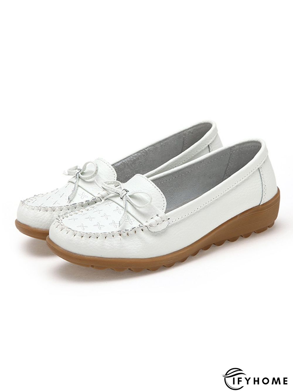 Bow Decor Moccasin Comfy Sole Flat Peas Shoes | IFYHOME