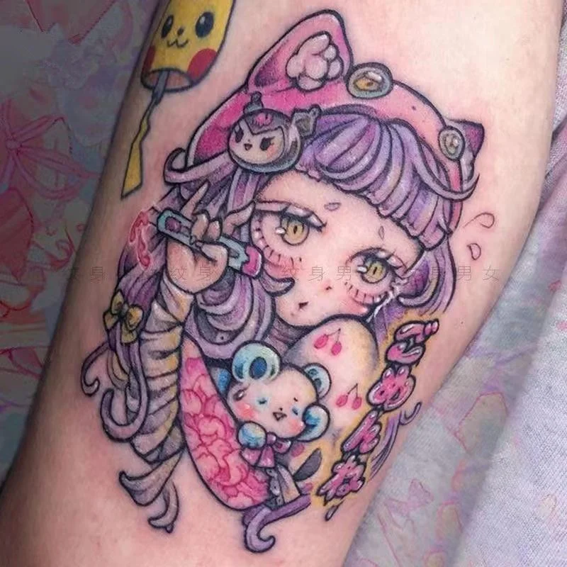 Sdrawing Anime Tattoo Sticker Waterproof for Men Women Body Art Personality Cool Butterfly Fake Tattoo Arm Thigh Pattern Temporary Tattoo