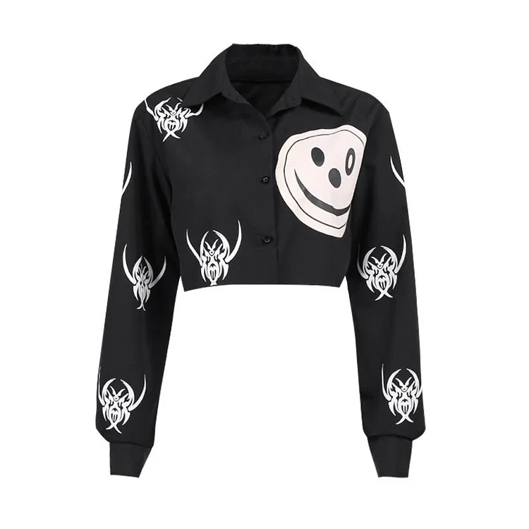 Joker Print Lapel Cardigan Shirt - Modakawa modakawa