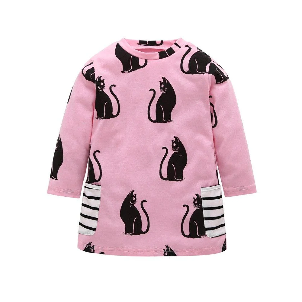 Girls Dress Autumn Winter Kids Cotton Long Sleeve Dresses Baby Girl Cute Printed Princess Dress 2 3 4 5 6 Years Children Clothes