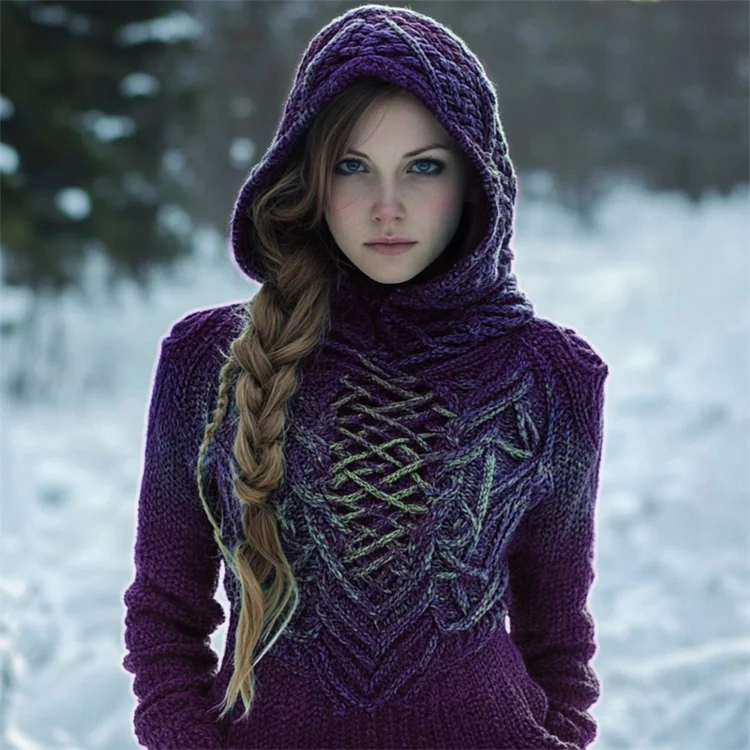 VChics Vintage Celtic Forest Elf Gradient Cozy Hooded Sweater