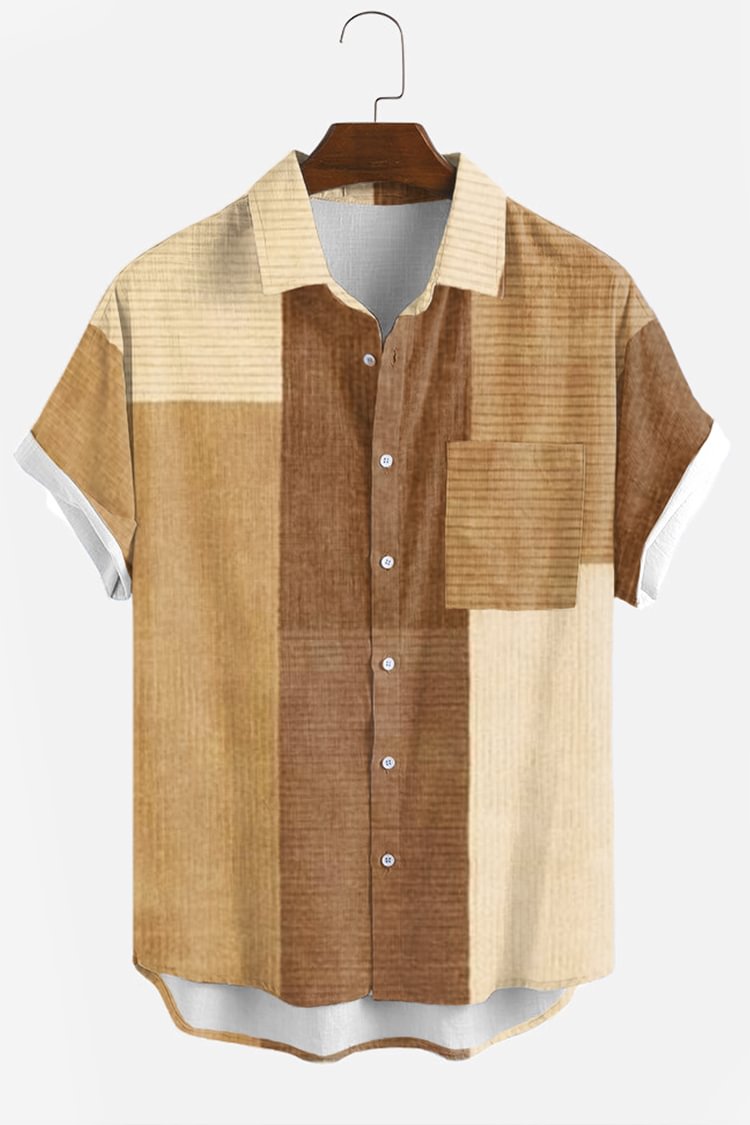 Brown Color Block Short Sleeve Shirt
