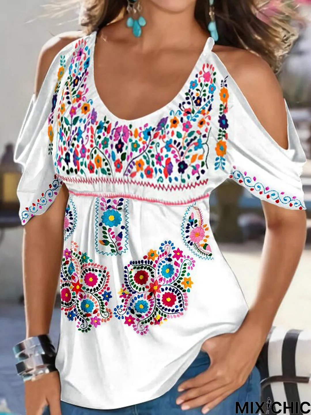 Floral Printed Casual Crew Neck Short sleeve tops